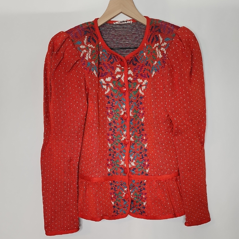 Vintage Yves Saint Laurent Red Patterned Cardigan Size 40